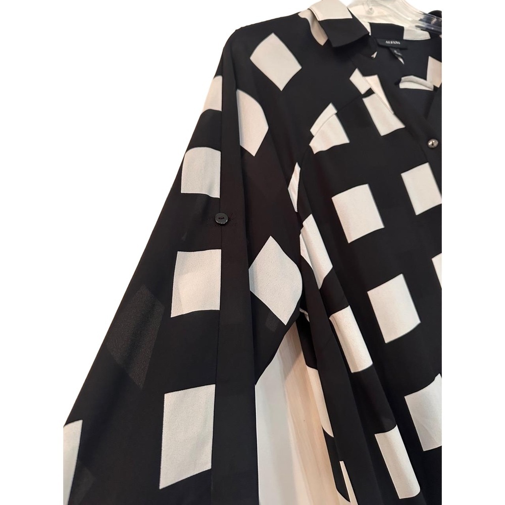 ALFANI Womens XL Black White Geometric Button-Down Tunic Roll Up Sleeve - Picture 4 of 6